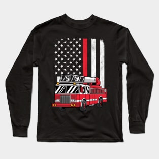 Fire Truck Thin Red Line USA American Flag Fireman Gift Long Sleeve T-Shirt